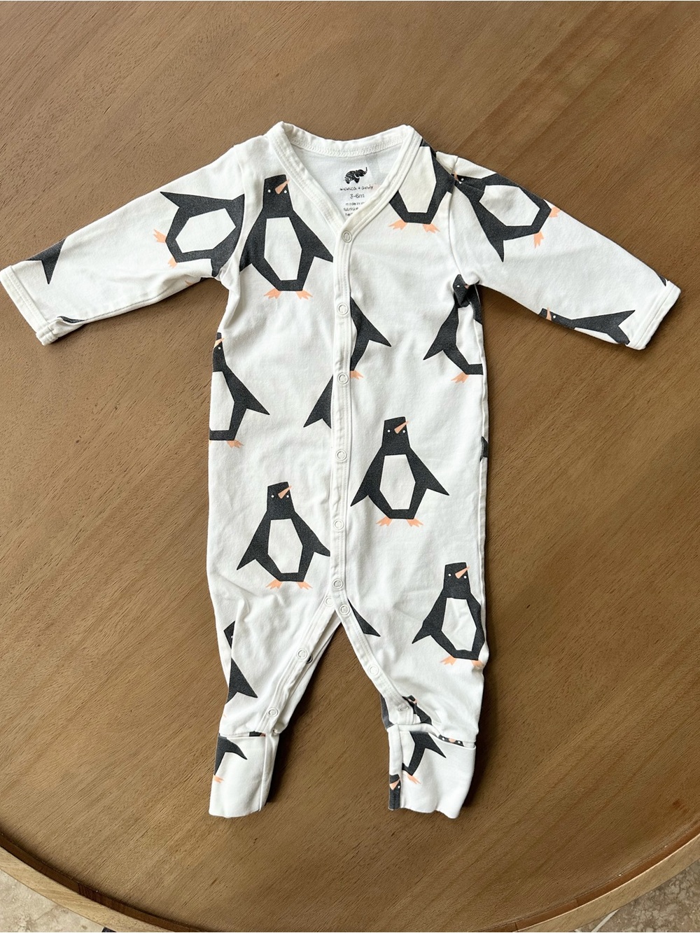 Monica + Andy Baby Penguin Kimono One-Piece Romper, Size 3-6M, White/Black